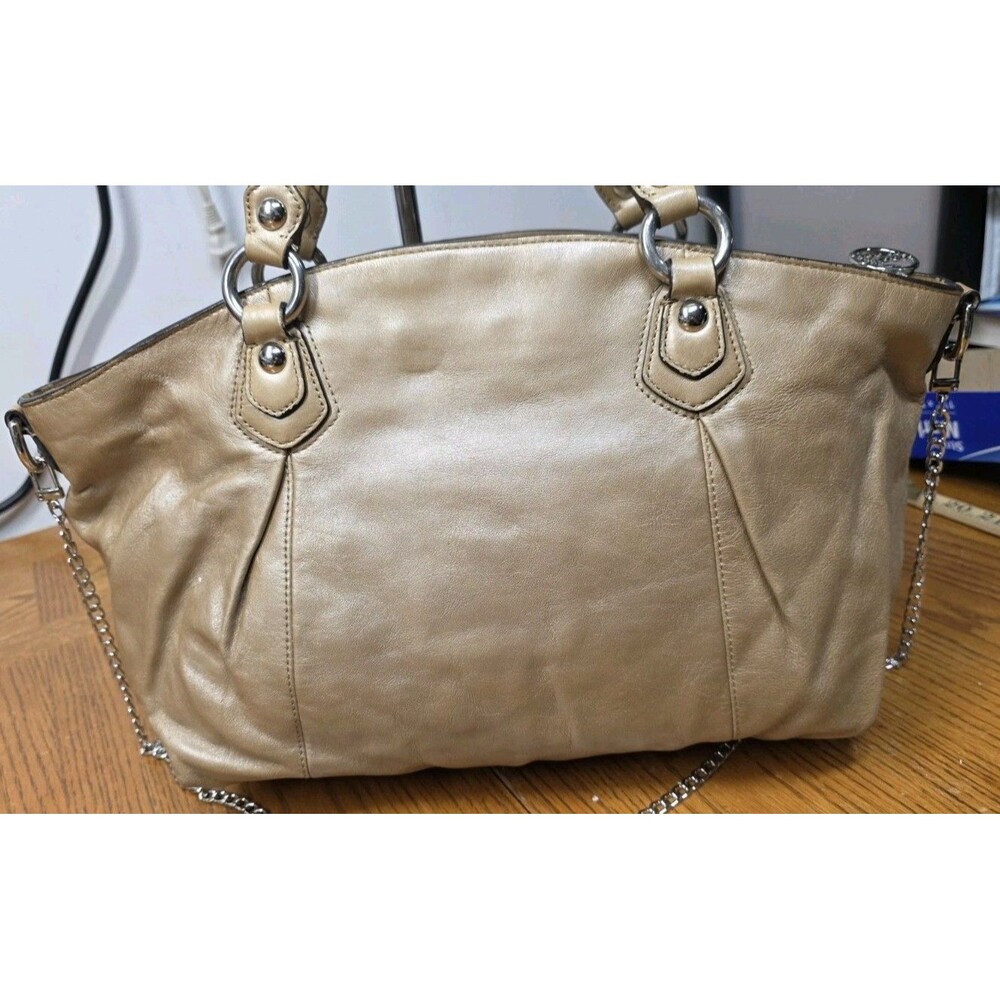 Coach Poppy Leather Rocker Satchel Legacy Lining Metallic Tan Leather 16285 - Picture 2 of 16